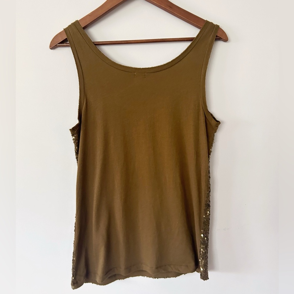 GUC J.Crew Cotton-back sequin tank, Dark Olive Green, Size Med - Picture 3 of 7